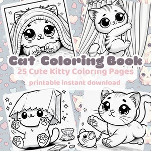 Cute Cat Coloring Pages | Instant Download | 25 Adorable Designs | Fun Activity for Kids & Adults | Kawaii Coloring