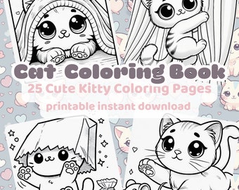 Kawaii Cat Coloring Pages: 25 Adorable Designs (Instant Download)