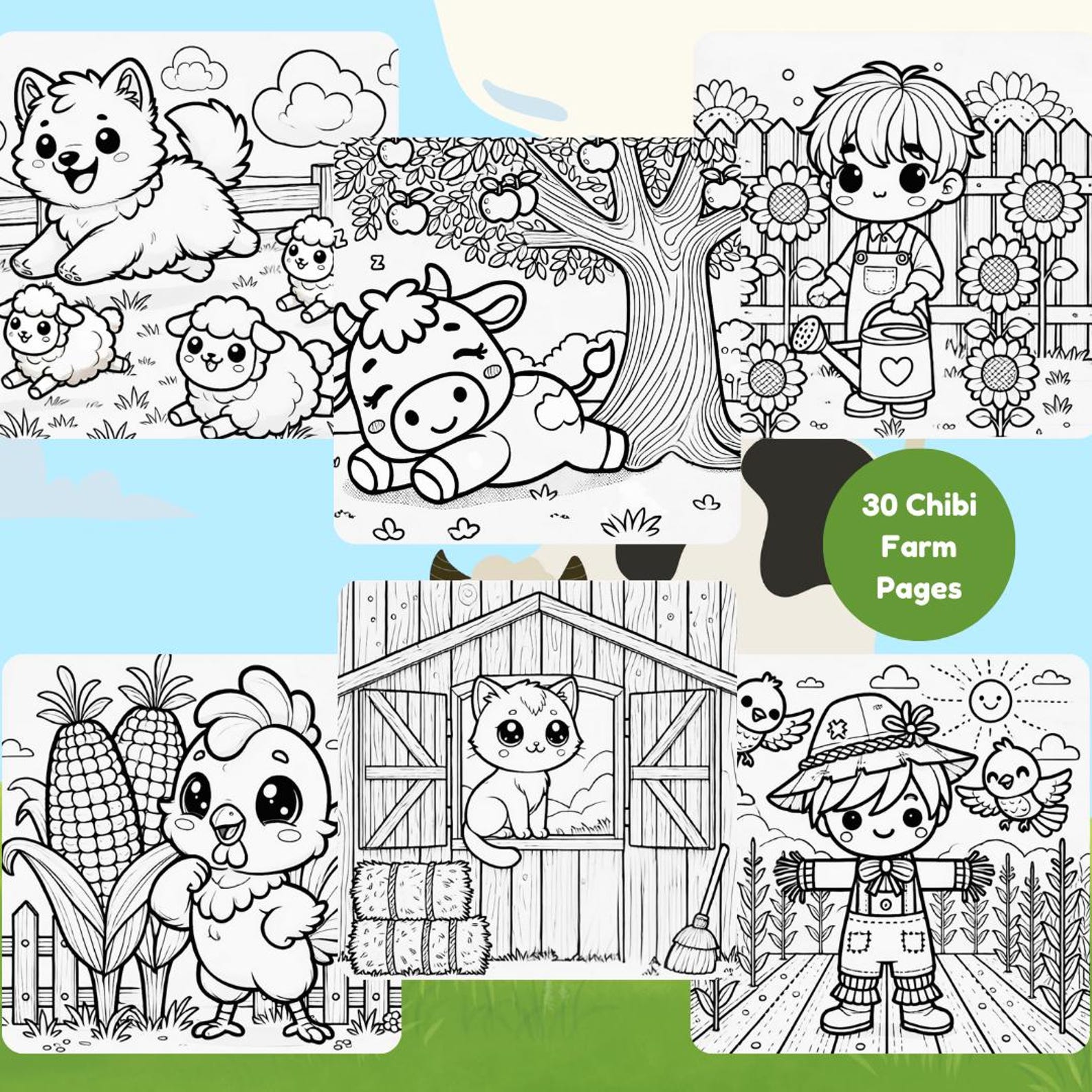 Chibi Farm Life Coloring Book 30 Cute Farm Animal Pages Printable