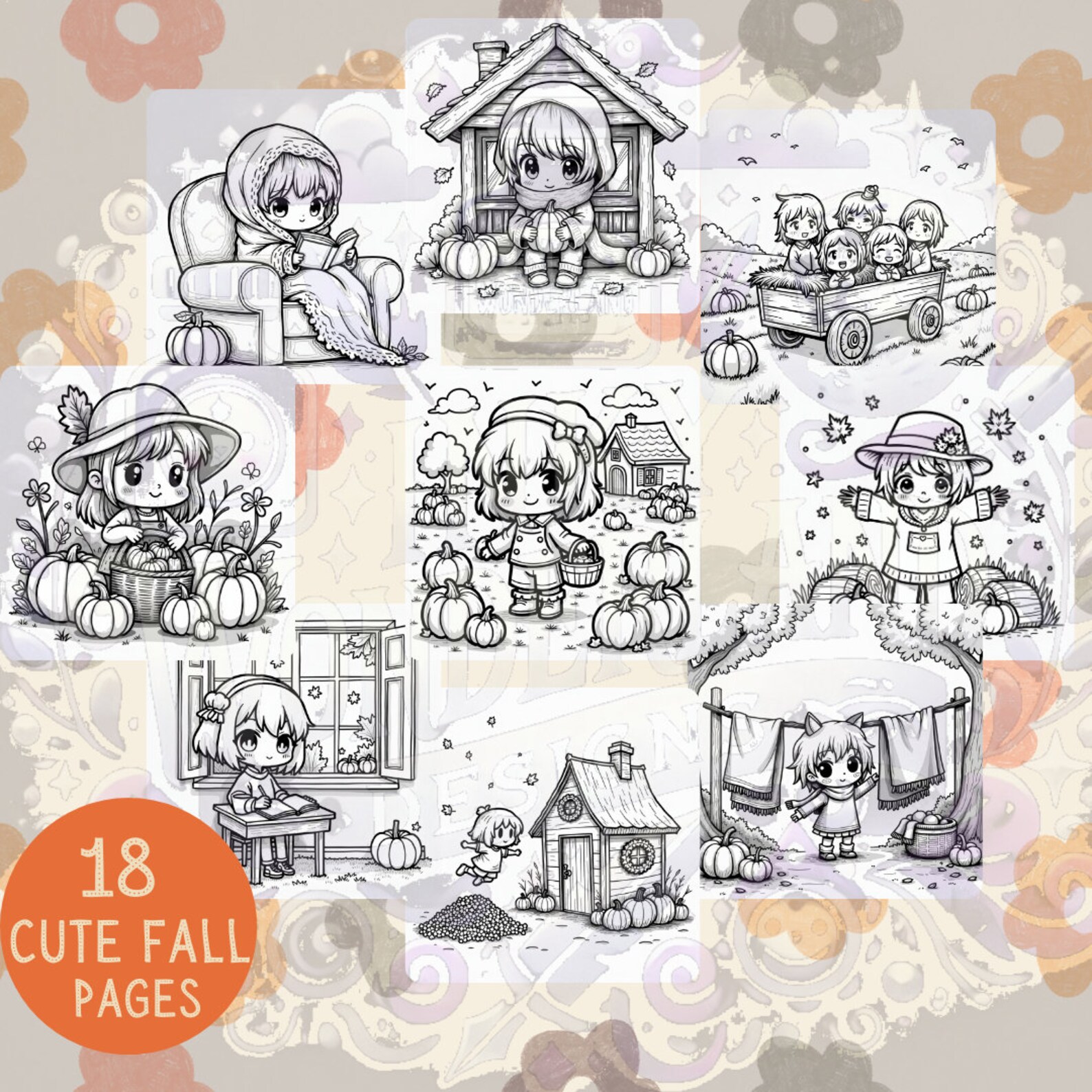 Kawaii Chibi Fall Coloring Pages - 18 Autumn Designs (PDF) - Etsy