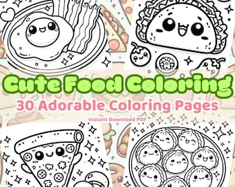 Kawaii Food Coloring Book – 30 Printable Pages (Digital Download)