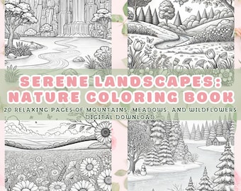 Nature Coloring Book: 20 Serene Landscape Pages (Digital Download)