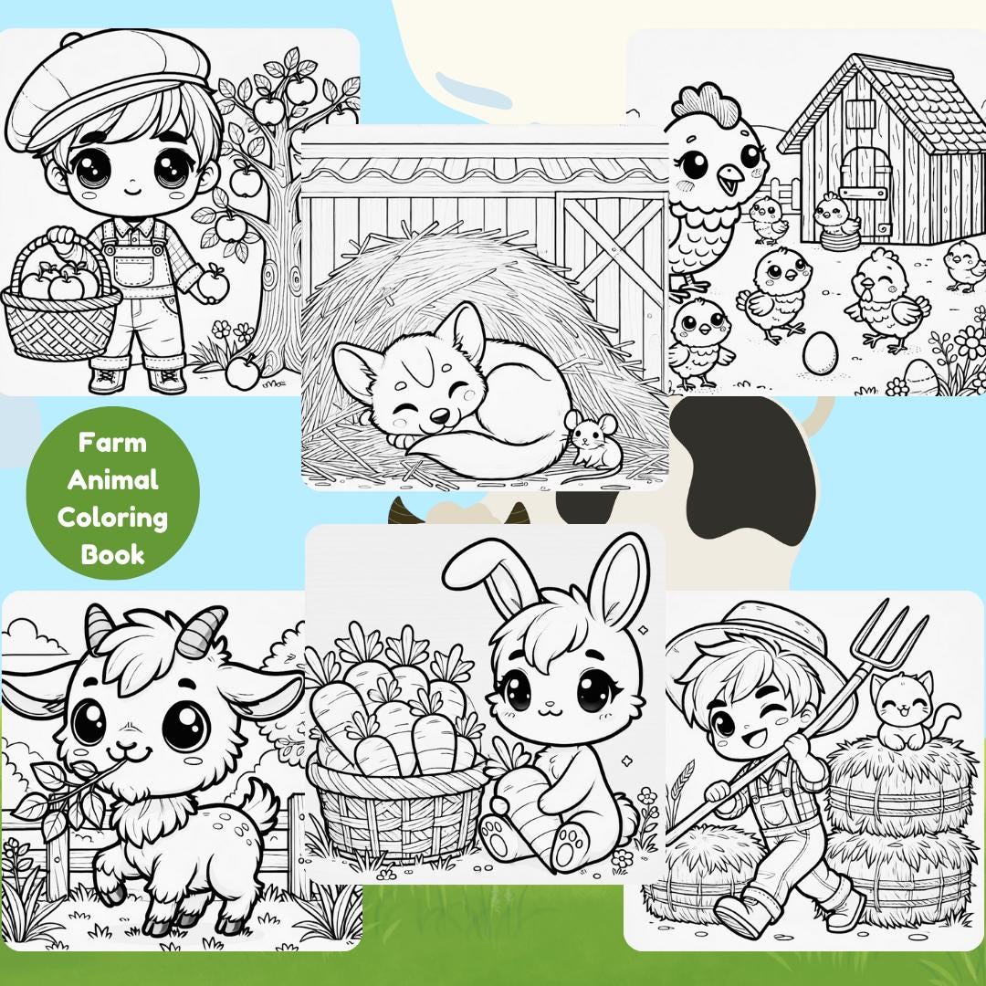 Chibi Farm Life Coloring Book 30 Cute Farm Animal Pages Printable