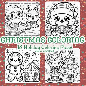 Christmas Coloring Pages for Kids | 18 Printable Holiday Coloring Book| Cute Christmas Activity Digital Download