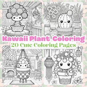 Cottagecore kawaii plantkleurboek – 20 schattige afdrukbare pagina&#39;s – digitale download voor kinderen en volwassenen