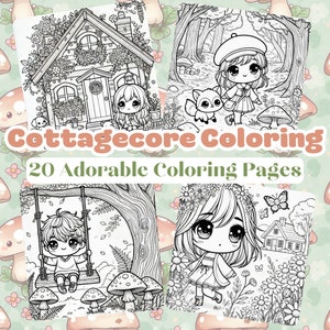Cottagecore Coloring Pages | Cute Cozy Coloring Book | Garden, Mushroom, Cottage Art for Relaxation | Instant Digital Download