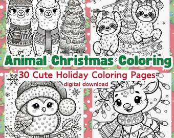 Animal Christmas Coloring Book | 30 Festive Holiday Pages (Digital Download)