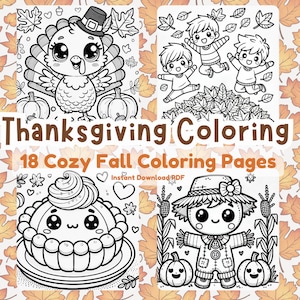 Kawaii Thanksgiving Coloring Pages: Cozy Fall Activity (Digital Download)
