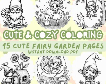 Fairy Garden Coloring Pages: Kawaii Fantasy Scenes (Digital Download)