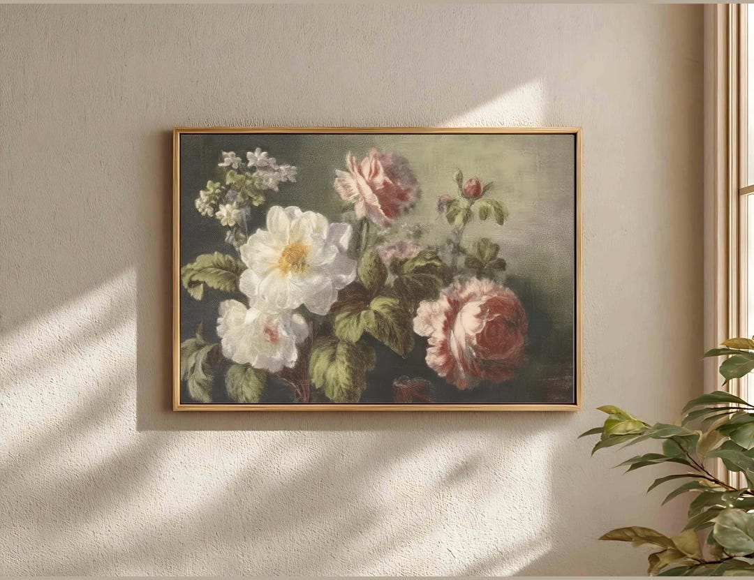 Vintage Pink Rose Botanical Print: Shabby Chic Cottagecore Wall Art ...