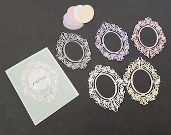 Intricate Frame Overlay Die Cuts - Set of 5 - DIY Cardmaking, Scrapbooking, Junk Journal Embellishment - Die Cut Cardstock - Die Cut Frames