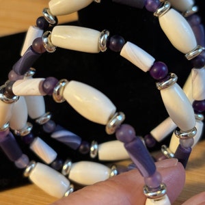 Wampum polymer clay bracelet with bone & glass beads.