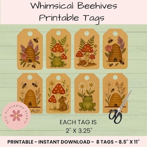 Étiquettes imprimables fantaisistes, bourdons, champignons, grenouilles, fleurs et une souris à imprimer à la maison étiquettes cadeaux, cartes de scrapbooking indésirable