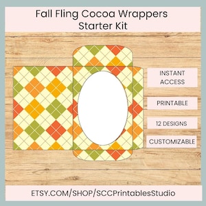 Fall Fling Printable Cocoa Wrapper Kit, Customize & Print at Home Hot Chocolate Packet Envelope, DIY Thanksgiving Gifts, Digital Download