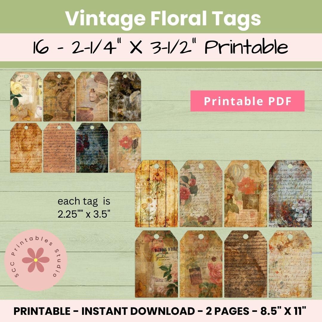 Vintage Floral Printable Tags, Music Sheet Gift Tags, Handwriting Junk ...