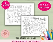 Printable Easter Activity Placemat for Kids, Maze, Word Scramble & Coloring Activities for Classroom, and Homeschool Teachers, Family Games
