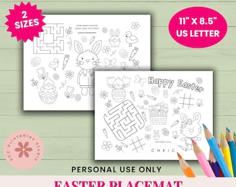 Printable Easter Activity Placemat for Kids, Maze, Word Scramble & Coloring Activities for Classroom, and Homeschool Teachers, Family Games