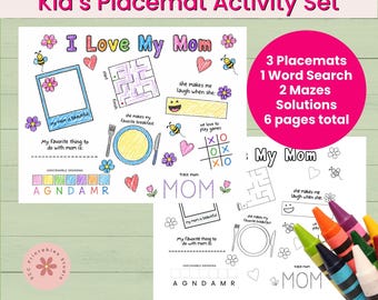 Kids Mother’s Day Activity Placemat, Mother’s Day Printable Coloring Activities for Day Care, Home School, Mom, Mama, Grandma, Mimi, Nana