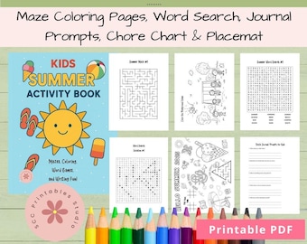 Kid's Summer Activity Worksheets, Mazes, Word Search, Coloring Pages, Games Printable Worksheets, Skill Development Activities, Camp Games