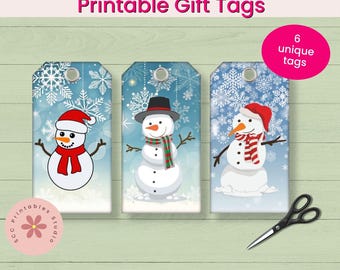 Snowman Printable Tags, Christmas Gift Tag, Winter Junk Journal Ephemera, Snowmen Gift Label, Scrapbook Tag, Christmas Digital Download