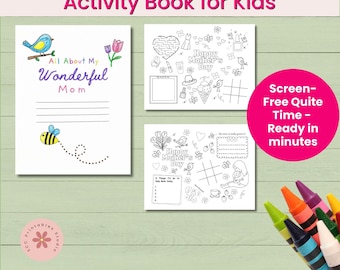 Mother’s Day Printable Coloring Page, All About My Mom Activity & Memory Book for Kids, Kids Gift to Mom, Mother's Day Gift, Peschool
