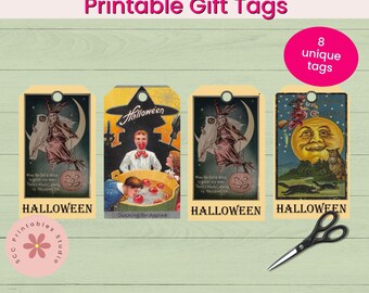 Prim Halloween Tags, Vintage Halloween Printable Hang Tags, Printable Ephemera College Sheet, Junk Journal Tag, Primitive Scrapbook Supply