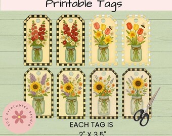 Farmhouse Flower Vase Printable Tags, Rustic Floral Mason Jar Ephemera for Junk Journals, Scrapbooking, Packaging & Paper Crafts