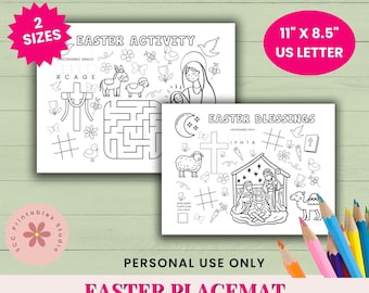 Christian Easter Activity Placemat, Printable Sunday School Activity Worksheet for Kid's Religious Bible Study Learning
