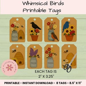 Afdrukbare cadeaukaartjes – Black Bird, Blue Bird, Robin, Bee Hive & Bumble Bee Art voor cadeaus, journaling, scrapbooking, handgemaakte marktverpakking