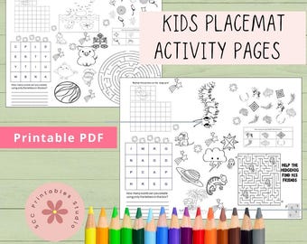 Mantel individual de actividades para niños, páginas para colorear de verano imprimibles para niños, manteles individuales para restaurantes, juegos de lápiz y papel para viajes por carretera, tapete de viaje