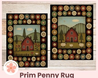 Printable Prim Penny Rug Crafting Cards, Primitive Card Fronts, Folk-Art Junk Journal Collage Sheet, Scrapbook Ephemera Paper Craft Supplies