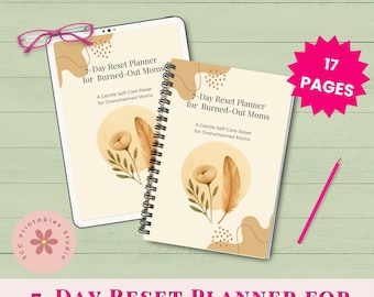 Boho 7-Day Reset Planner for Burned-Out Moms, Gentle Self Care Printable PDF, Mindset Reset & Burnout Recovery E-Book