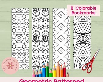 Printable Bookmarks, Printable Geometric Bookmark for Kids, Adult Coloring Abstract Geometric Patterned Bookmarks, Color Collage Sheet