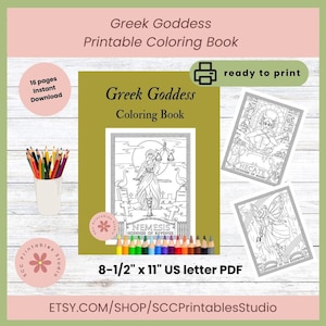 Greek Goddess Adult Coloring Pages, Printable Women Coloring Page, Goddesses LineArt Athena Hera Aphrodite & More Fantasy Coloring for Teens