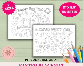 Easter Activity Placemat for Kids, Printable Maze & Coloring Games for Classroom and Home