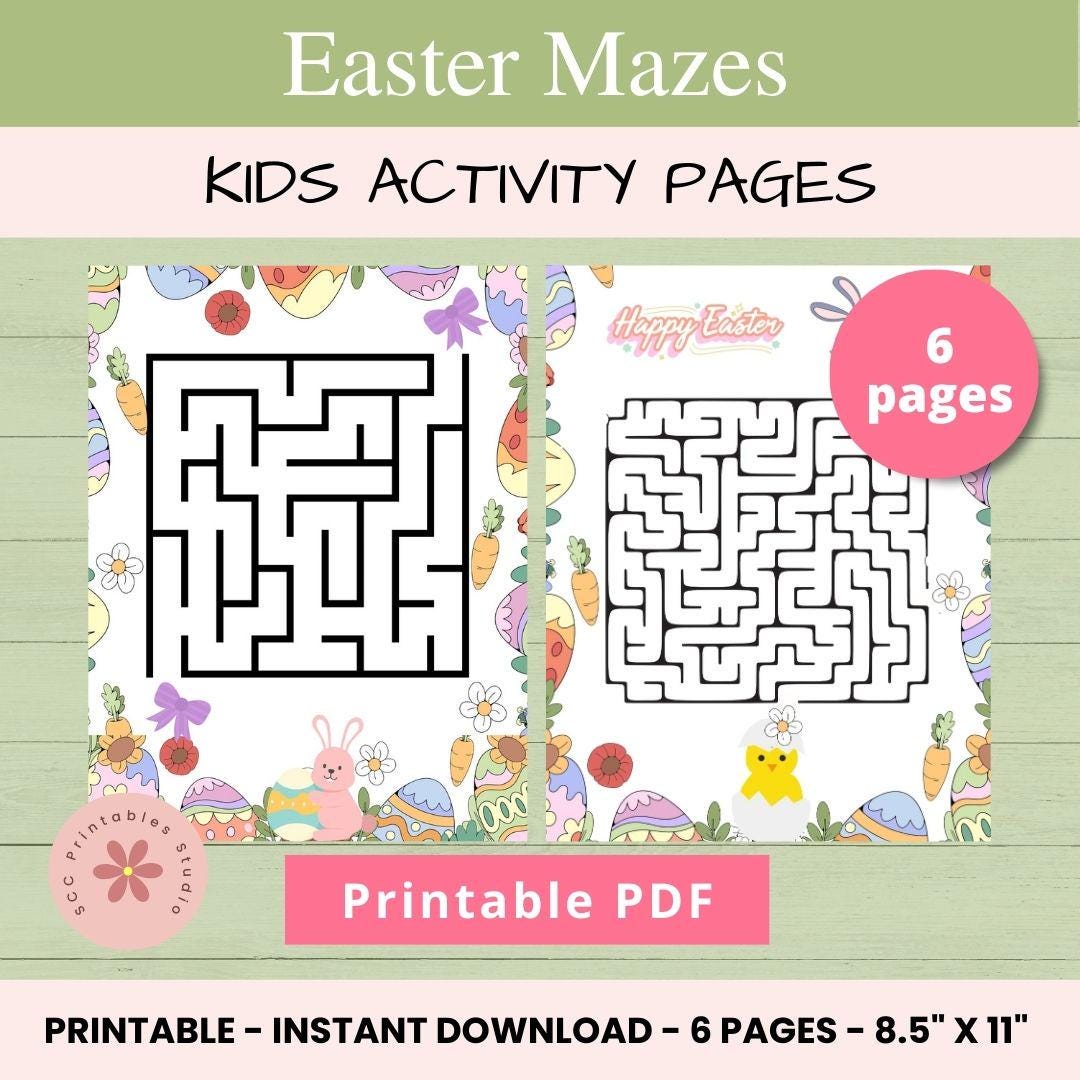 Easter Kids Maze Activity Worksheets, Print at Home Digital Home School ...