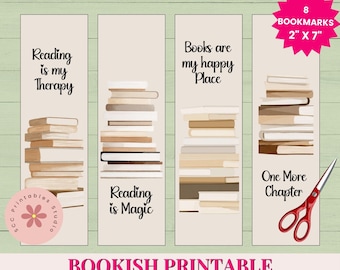 Printable Bookmarks, Cozy Minimal Bookish Bookmarks, Bookstack Reading Quotes in Earth Tones Book Lover Gift
