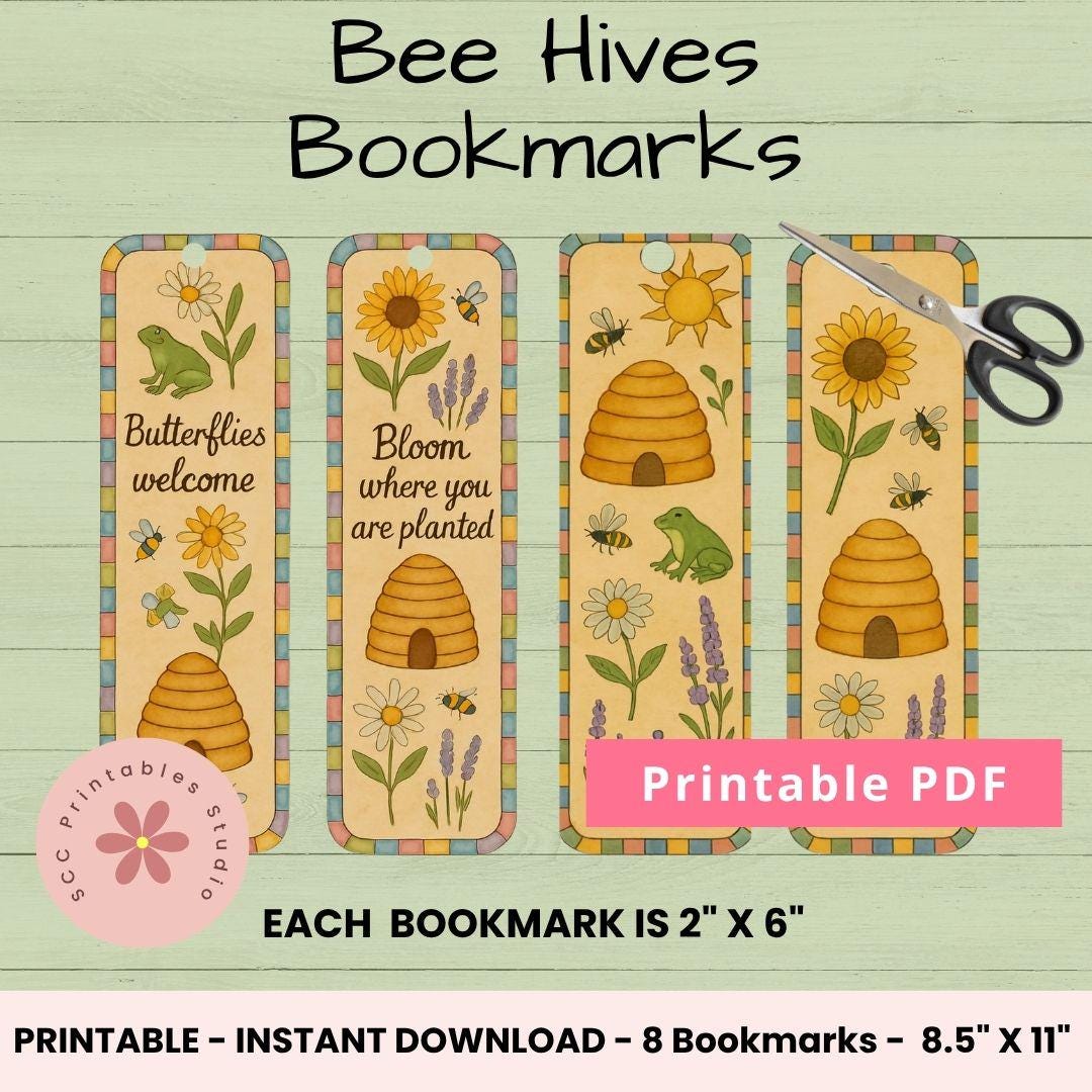 Spring Printable Bookmarks, Bee Hives, Frogs, Bumble Bees Bookmark Set ...