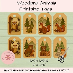 Woodland Animals Tags, Printable Vintage Wildlife Collage Sheet, Woodland Animals Junk Journal Tags, Labels, ATC Cards, Whimsical Forest