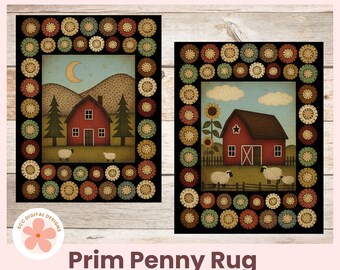 Primitive Card Fronts, Printable Prim Penny Rug Crafting Cards, Folk-Art Junk Journal Collage Sheet, Scrapbook Ephemera Paper Craft Supplies