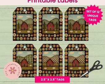 Prim Penny Rugs Gift Tags, Primitive Americana Printable Collage Sheets for Junk Journals, Scrapbooking, Paper Crafting Ephemera