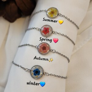 Resin Bracelet Dried Flower Resin Jewerly Eco-Friendly Jewelry Floral Bracelet Stainless Steel Boho Jewelry Gift for Her Women Memorial Gift
