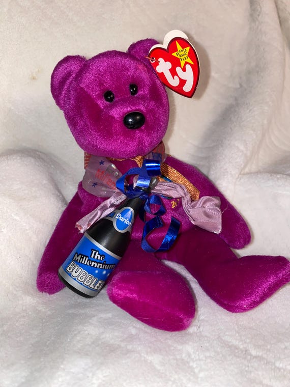 TY Beanie Baby Millennium with rare bubble bottle and Ribbon “very unique  and extremely rare ”