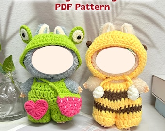 PDF Instant Download, Handmade Crochet Frog+Bee Baby Clothes Pattern 2 in 1, Crochet Labubu Clothes, With Video Tutorial