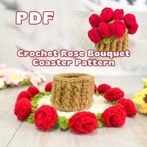 PDF-Anleitung 15 Häkel-Rosenstrauß-Untersetzer-Muster, Häkel-Rosendecke-Muster, Blumendecke-Anleitung mit Video, Untersetzer-Blumentopf-Muster