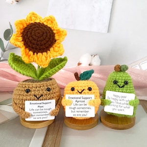 Crochet Fruit Series: Sunflower, Pear, Apricot - Desk Decor, Emotional Support Gift, Christmas Gift