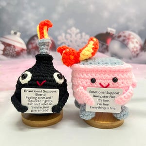 Crochet Bomb & Dumpster Fire: Handmade Emotional Support Decor Gift