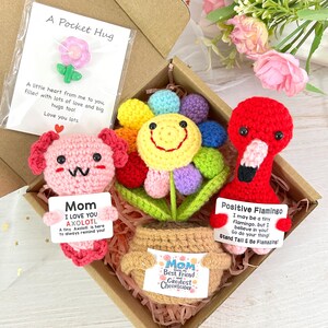 Crochê Axolotl, Flamingo Positivo, Planta de Flor de Crochê, Presente de Dia das Mães, Presente de Aniversário para a Mãe, Presente de Bênção, Cartão de Abraço de Amor Caloroso
