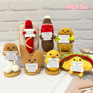 Crochet Burger/Hot dog/Beverage/Taco,Chicken Leg/Wing/Nuggets,Crochet Fast Food, Affirmation Card