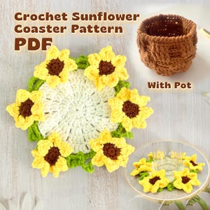 PDF NUR PATTERN Sonnenblume Untersetzer Muster, Sonnenblume Muster, Sonnenblume Untersetzer&Decke, Häkelanleitung, Blumentopf Untersetzer Blumentopf